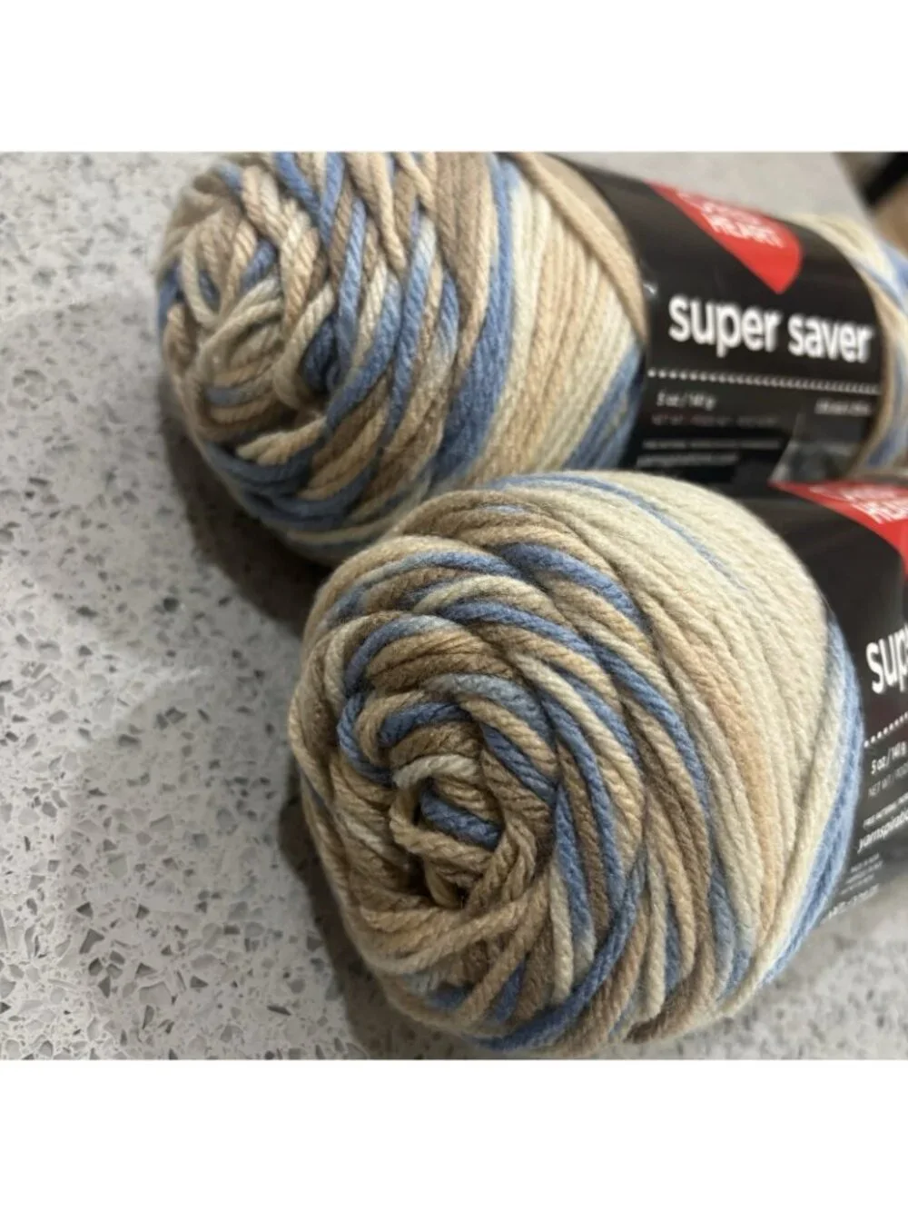 New Red Heart Super Saver Mirage 5 oz 2 Pack Skeins Yarn Blue Brown White